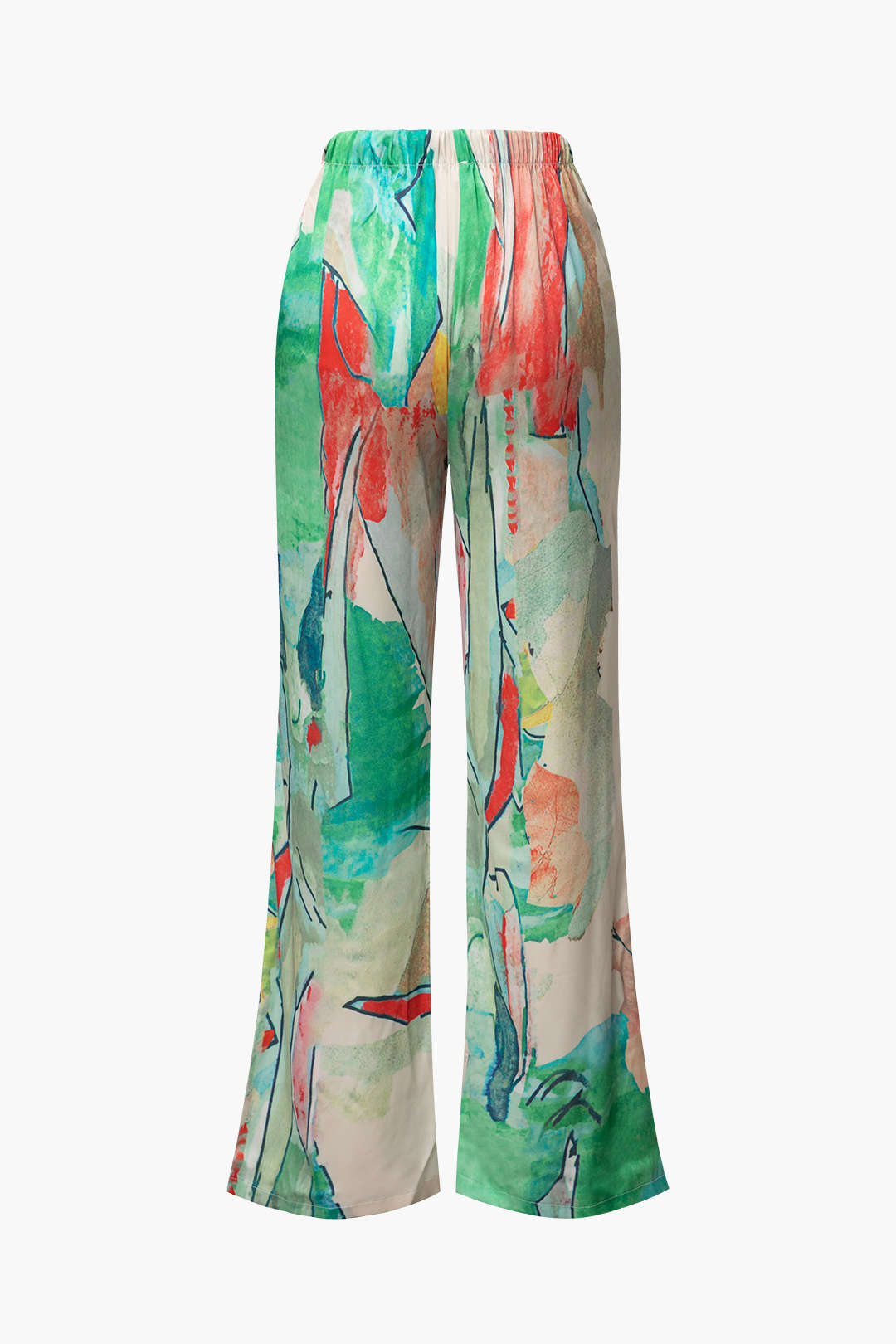 Watercolor Print Drawstring Waist Wide Leg Pants