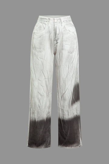 Dirty Stained Print Straight Leg Jeans