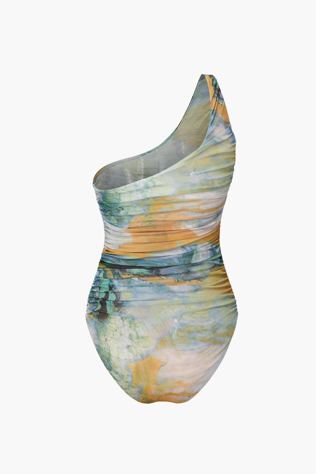 Oil Painting One Shoulder Mesh One-piece Swimsuit