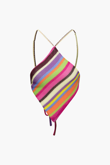 Rainbow Stripe Knit V-Hem Cami And Slit Skirt Set
