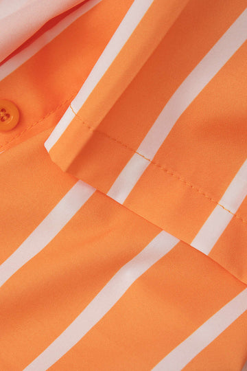 Vertical Stripe Short Sleeve Shirt And Elastic Waist Shorts Set