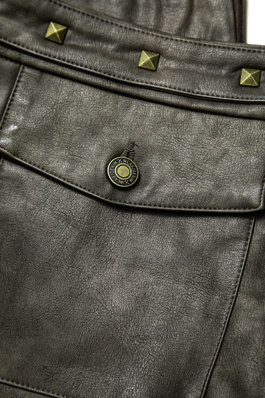 Faux Leather Asymmetric Flap Pocket Rivet Mini Skirt