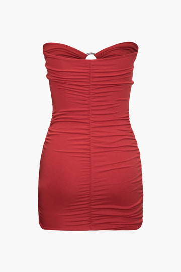 Ring Front Cut Out Strapless Mini Dress