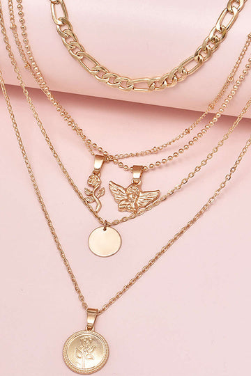 Rose & Angel Layered Necklace