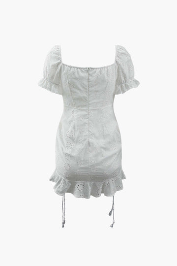 Embroidered Puff Sleeve Mini Dress