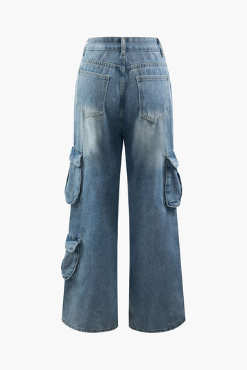Flap Pocket Wide Leg Cargo Jeans