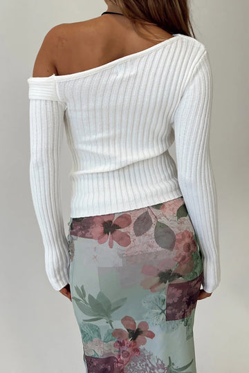 Solid Asymmetrical Long Sleeve Knit Top
