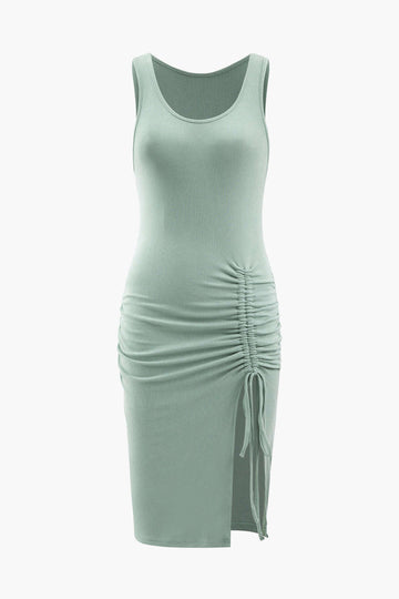Ruched Drawstring Sleeveless Mini Dress