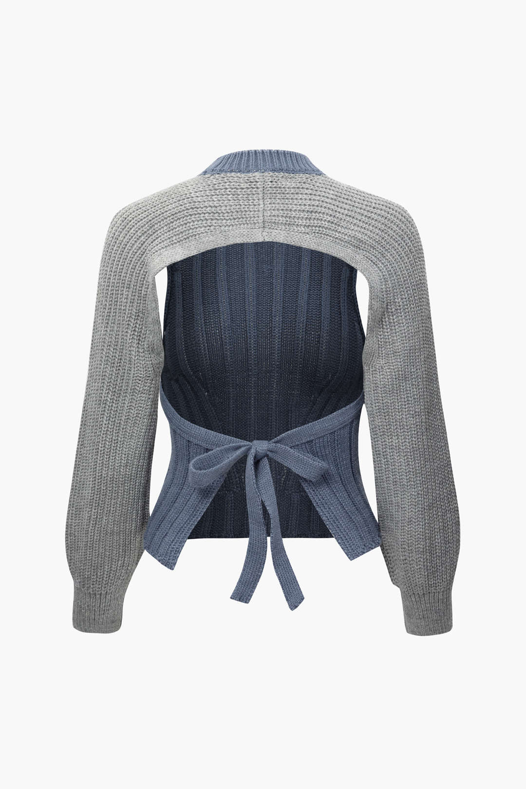 Colorblock Turtleneck Backless Tie Back Sweater