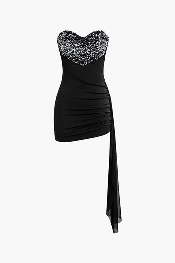 Sequin Ruched Strapless Mini Dress
