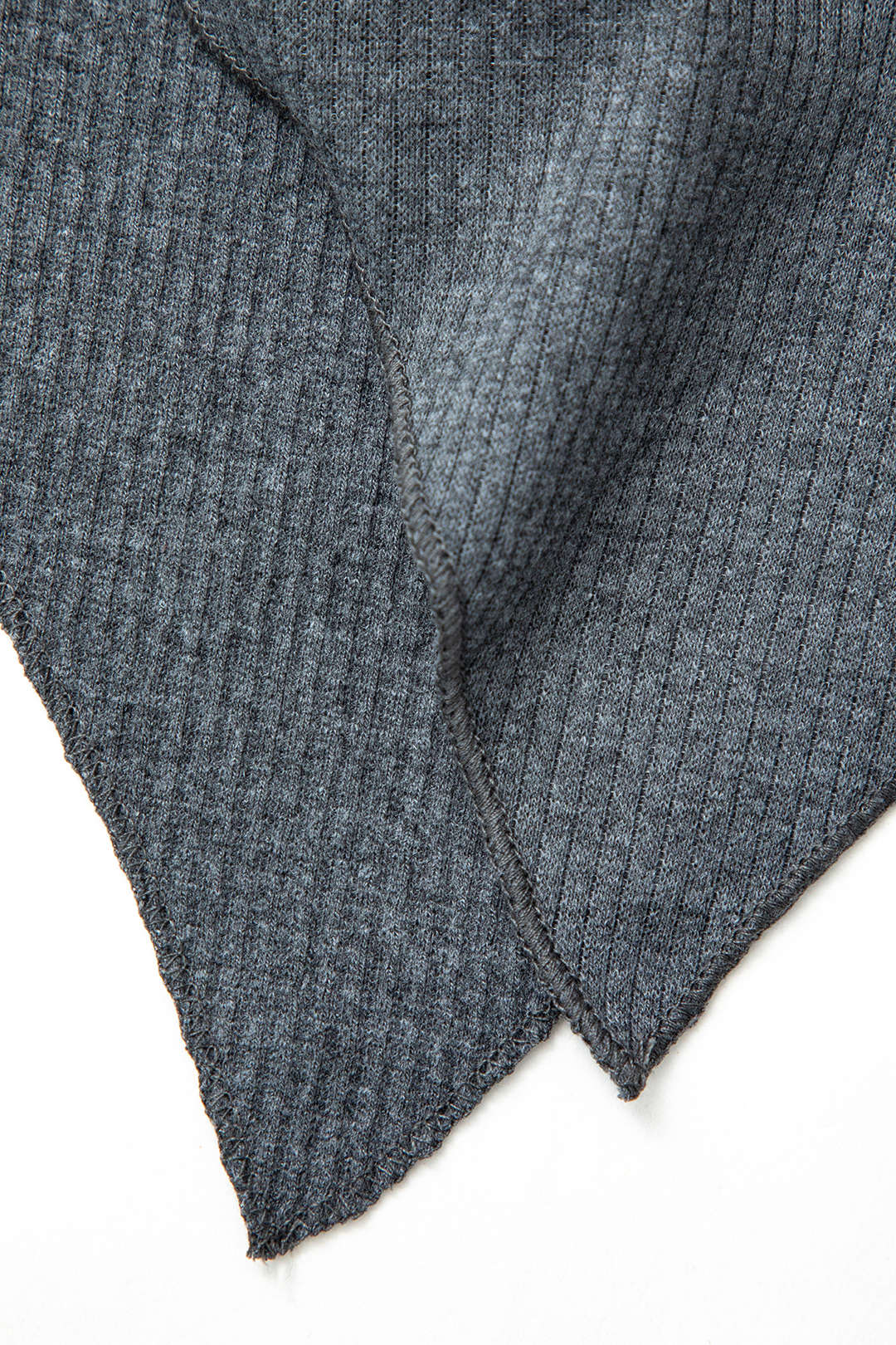 Asymmetric Rib Knit V-Hem Long Sleeve Top