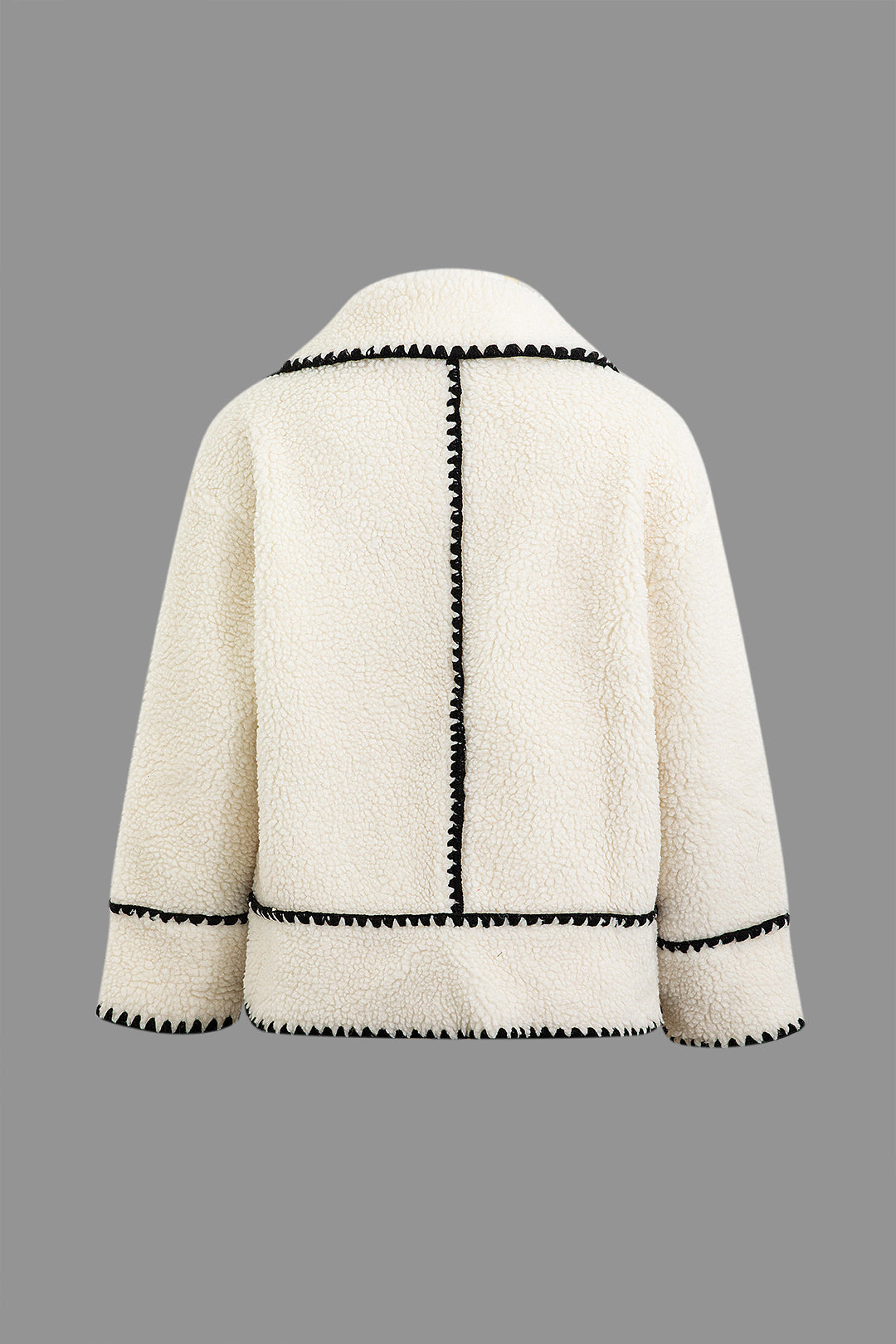 Wide Lapel Embroidered Trim Fleece Jacket