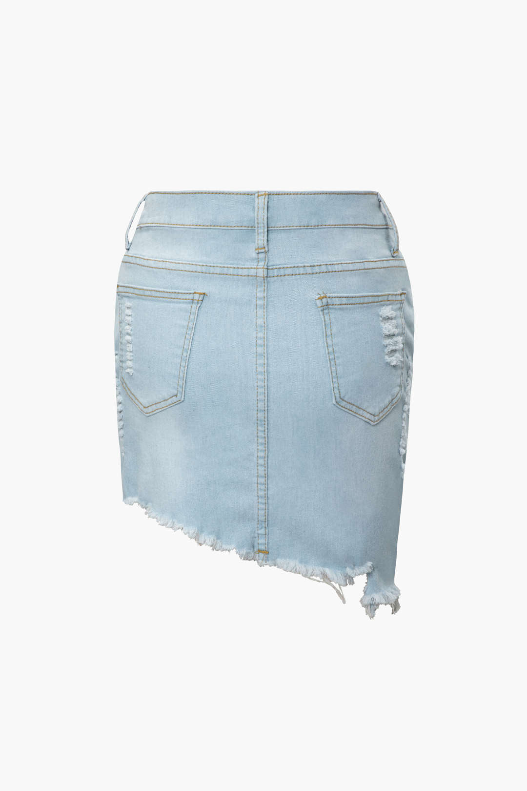 Denim Asymmetric Frayed Mini Skirt