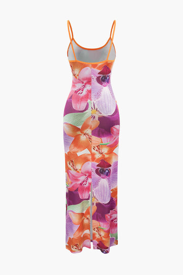 Floral Print Back Slit Maxi Dress