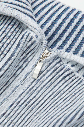 Stripe Collar Zipper Knit Cardigan