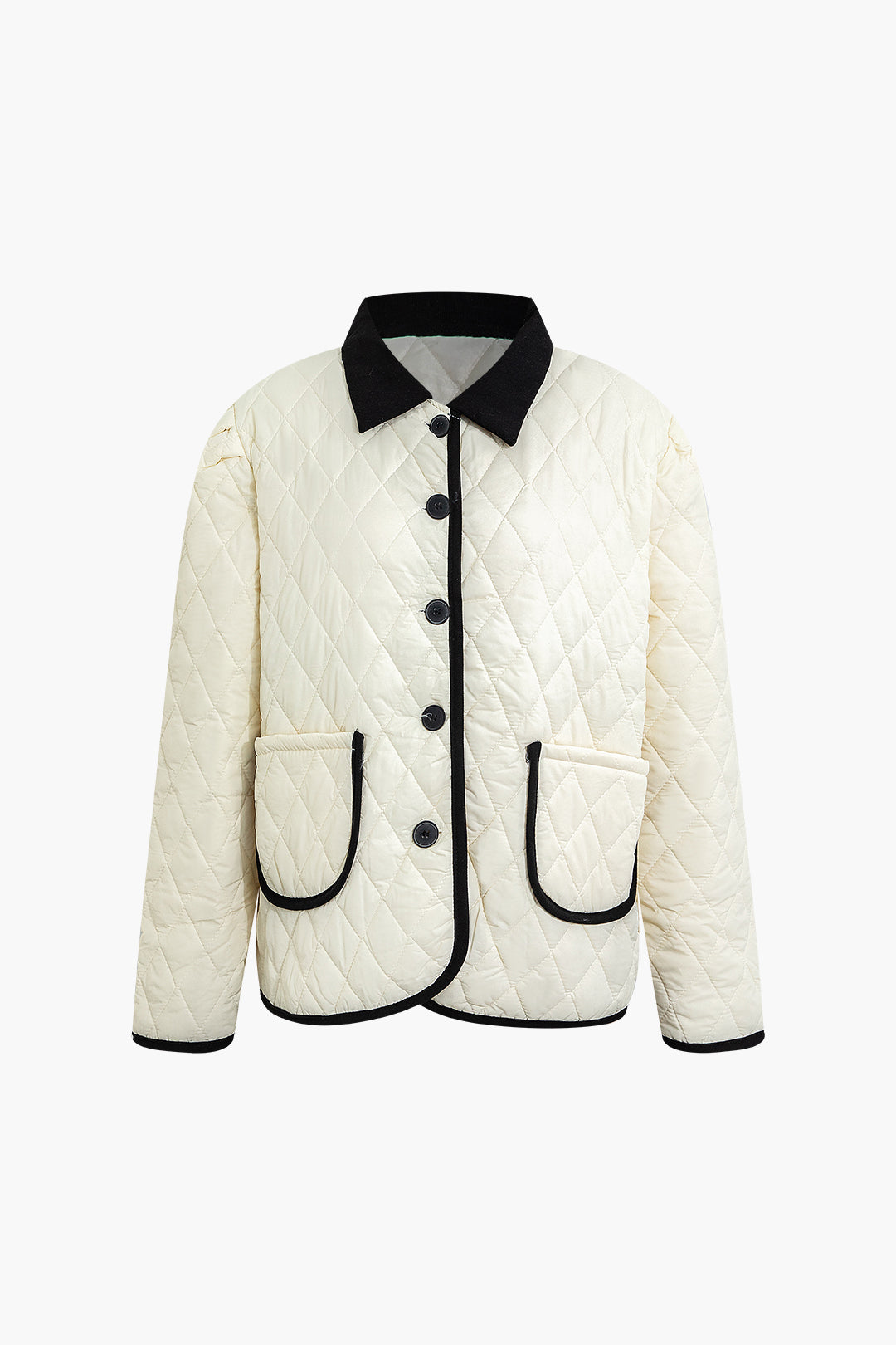 Contrast Trim Diamond Quilted Puffer Jacket