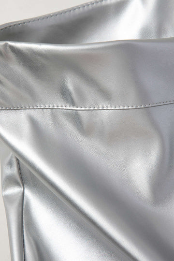 Metallic Faux Leather Slit Straight Maxi Skirt