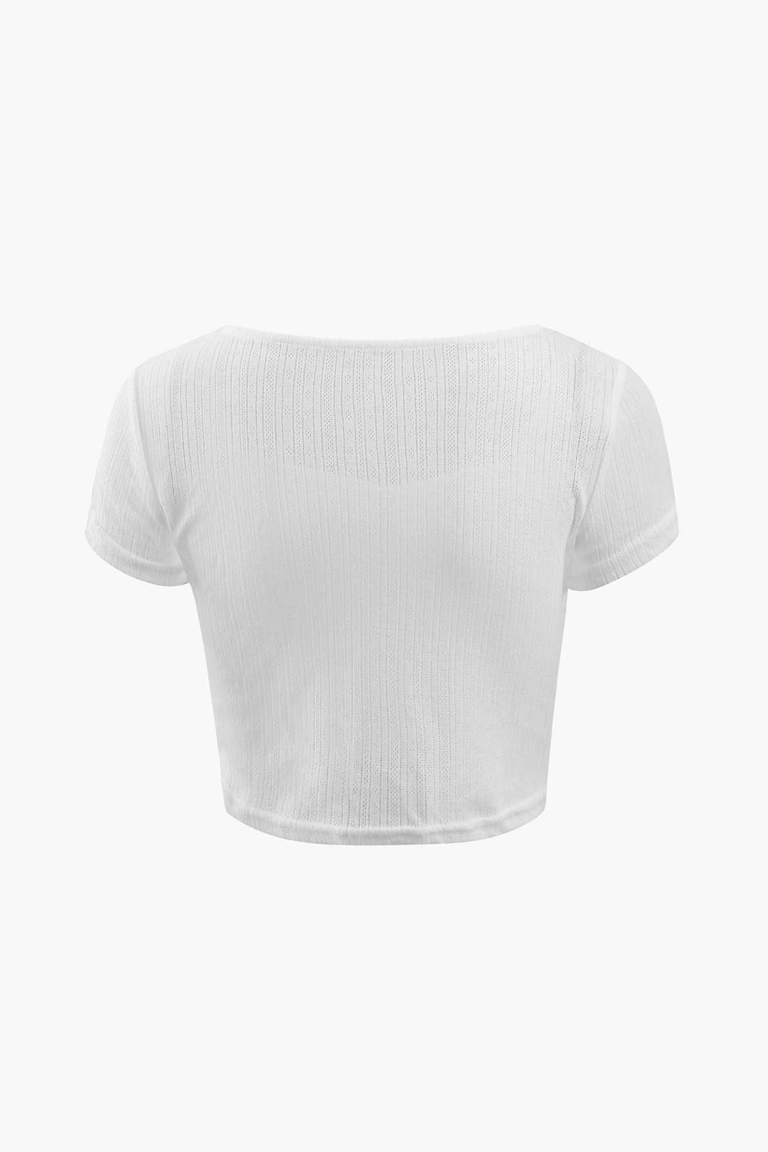 Square Neck Openwork Knit T-Shirt