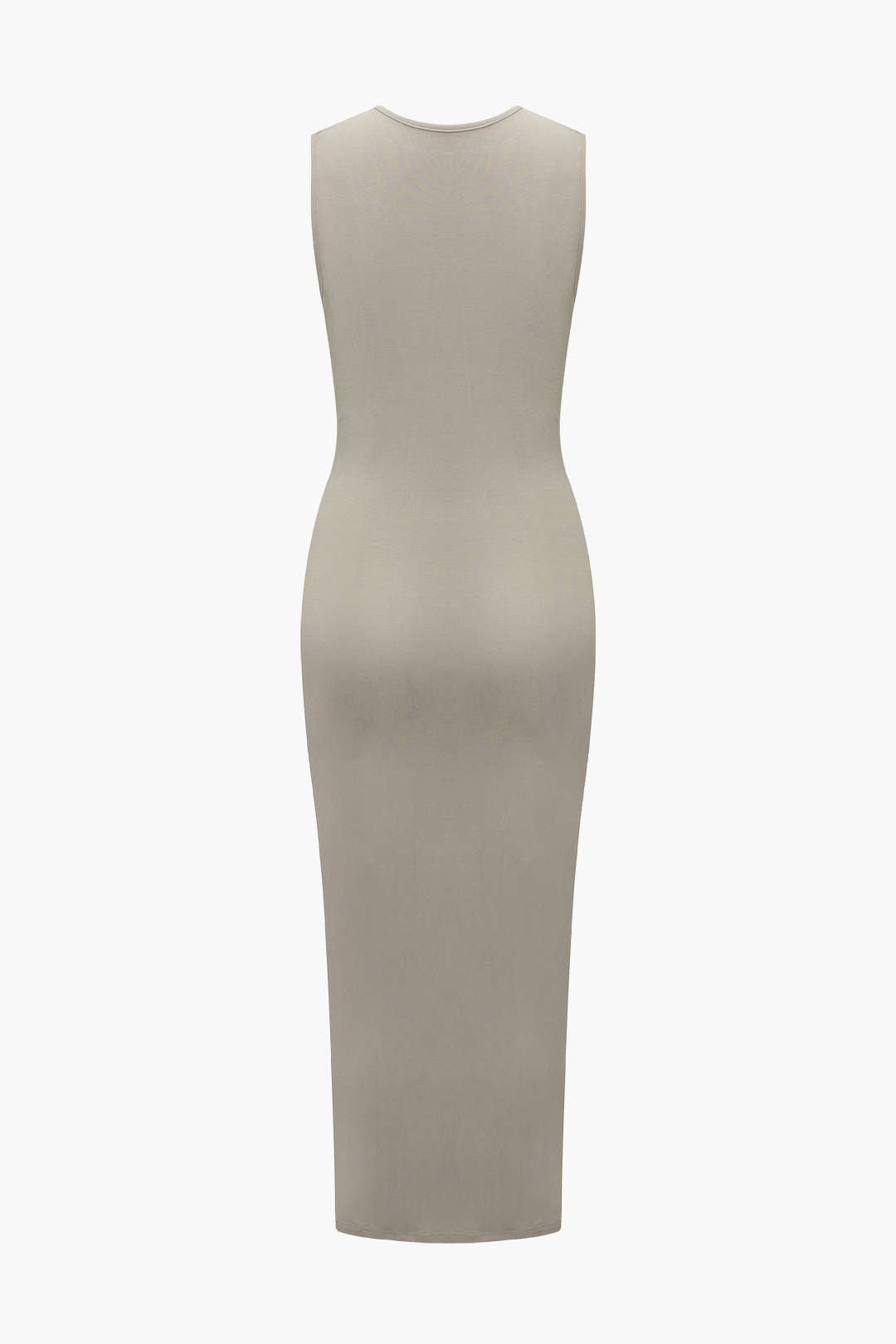 Solid Ruched Sleeveless Midi Dress
