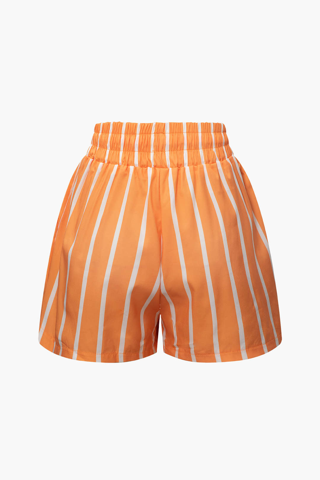 Vertical Stripe Short Sleeve Shirt And Elastic Waist Shorts Set