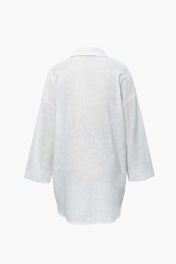 Linen-Blend Long Sleeve Pocket Shirt  And Button Shorts Set