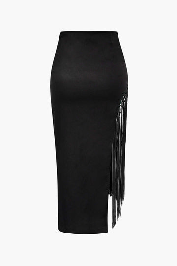 Linen Fringe Midi Skirt