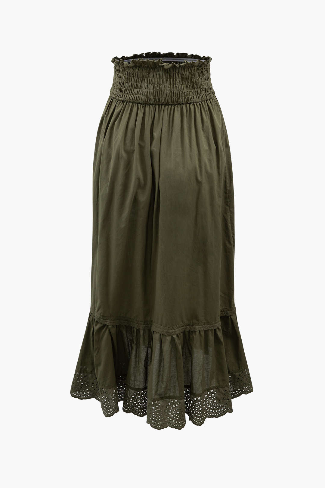 Ruched Drawstring Ruffle Midi Skirt