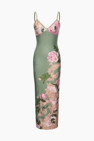 Floral Print V-neck Maxi Slip Dress