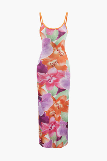 Floral Print Back Slit Maxi Dress