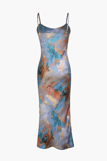 Abstract Print Fitted Midi Slip Dress