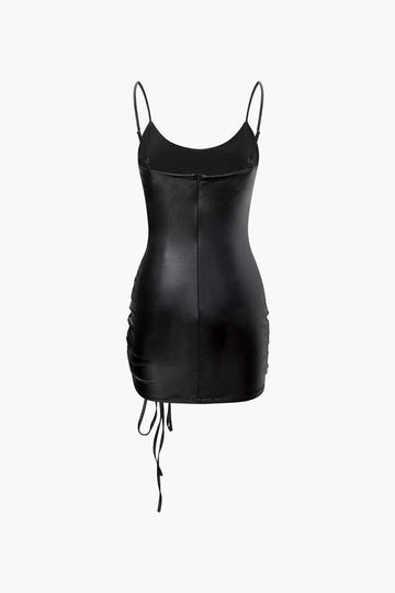 Faux Leather Drawstring Slip Mini Dress