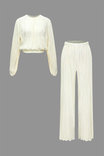 Plisse Pullover Top And Straight Leg Pants Set