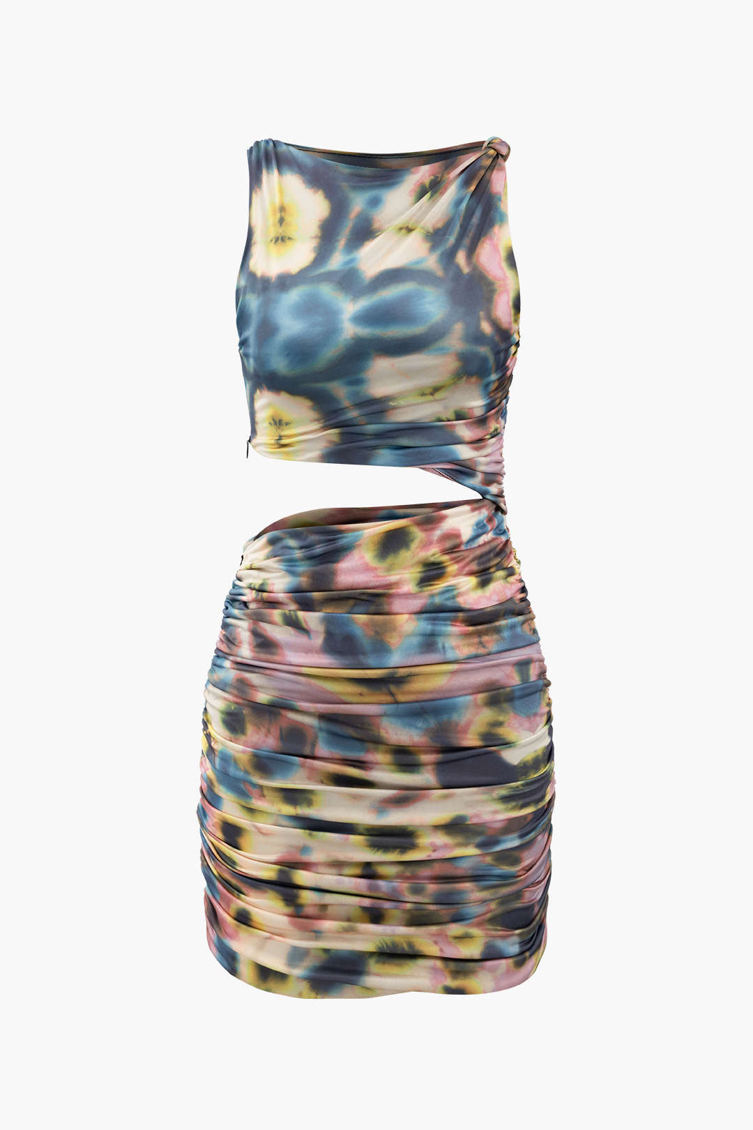 Tie Dye Cut Out Ruched Sleeveless Mini Dress