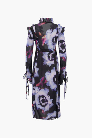 Abstract Print Tie Front Ruffle Cover Up Dress