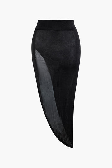 U-Ring Square Neck Crop Top And Asymmetric Slit Skirt Set