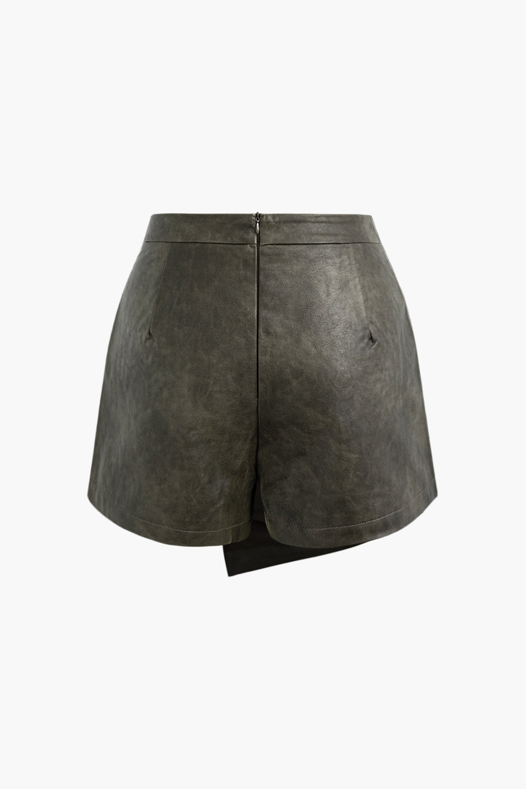 Faux Leather Asymmetric Flap Pocket Rivet Mini Skirt