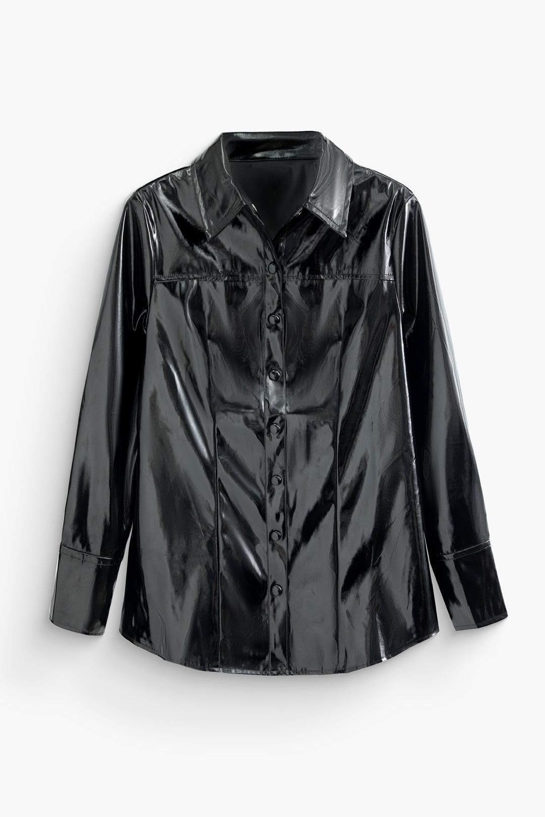 Faux Leather Button Up Long Sleeve Shirt