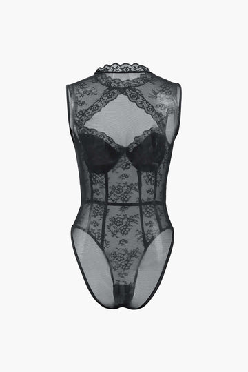 Sheer Lace Cut Out Sleeveless Bodysuit
