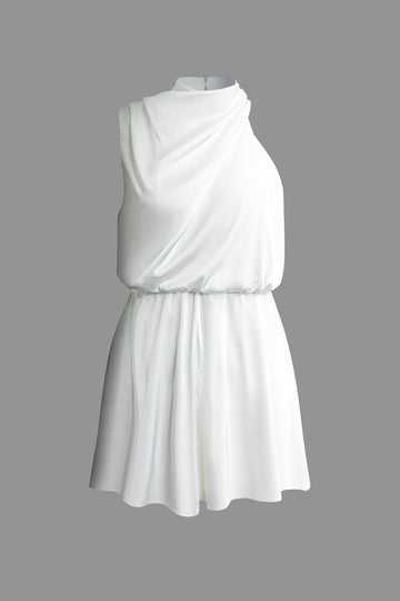Asymmetrical Ruched Mock Neck Mini Dress