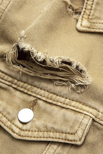 Ripped Button Up Flap Pocket Denim Vest