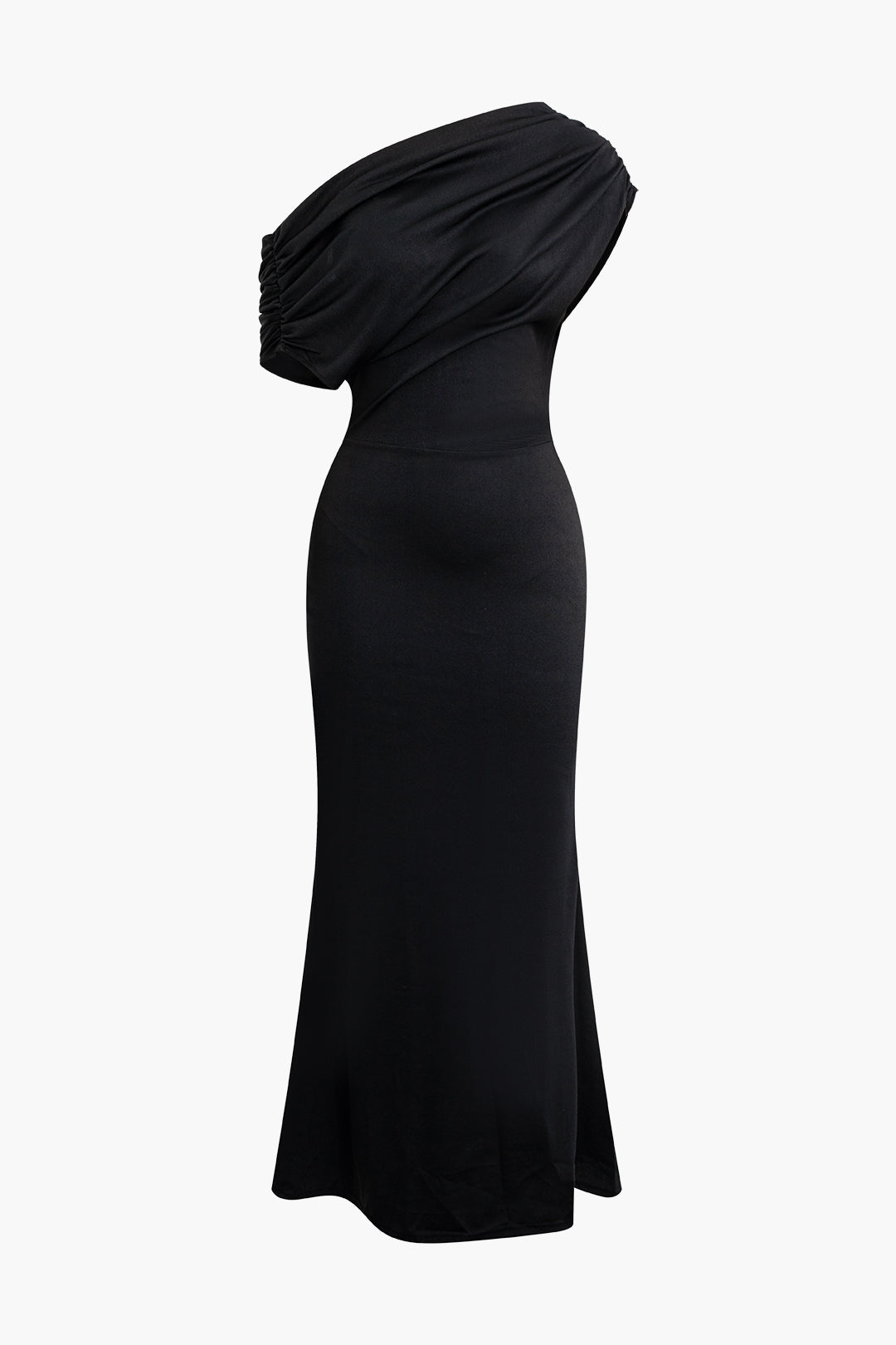 Asymmetrical One Shoulder Ruched Slit Maxi Dress