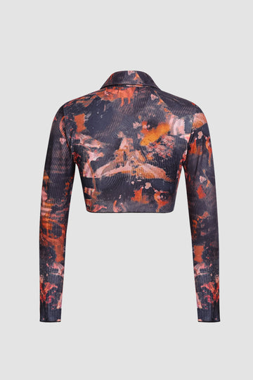 Artistic Printed Zipper Jacket With Collar
