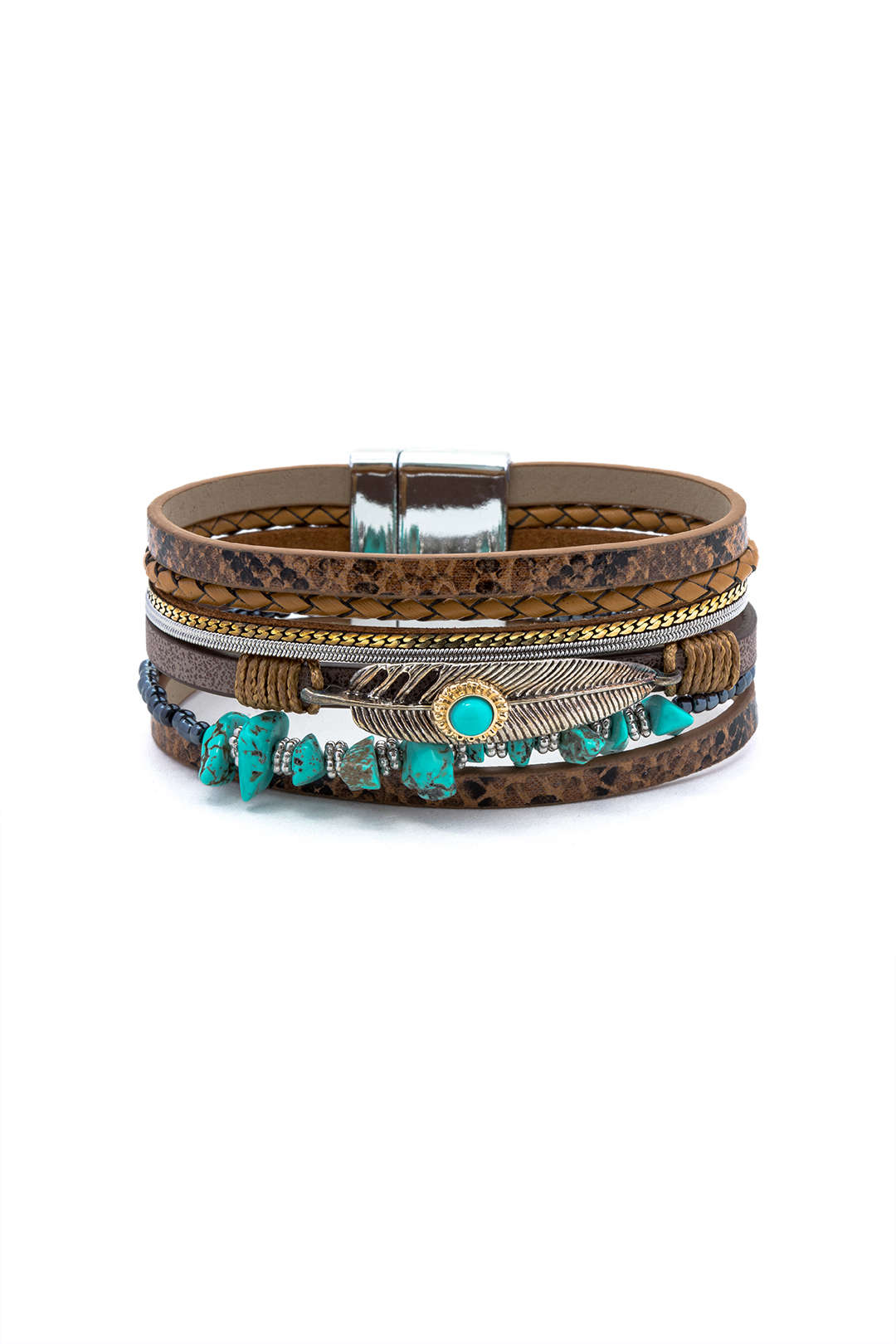 Feather Decor & Turquoise Layered Bracelet