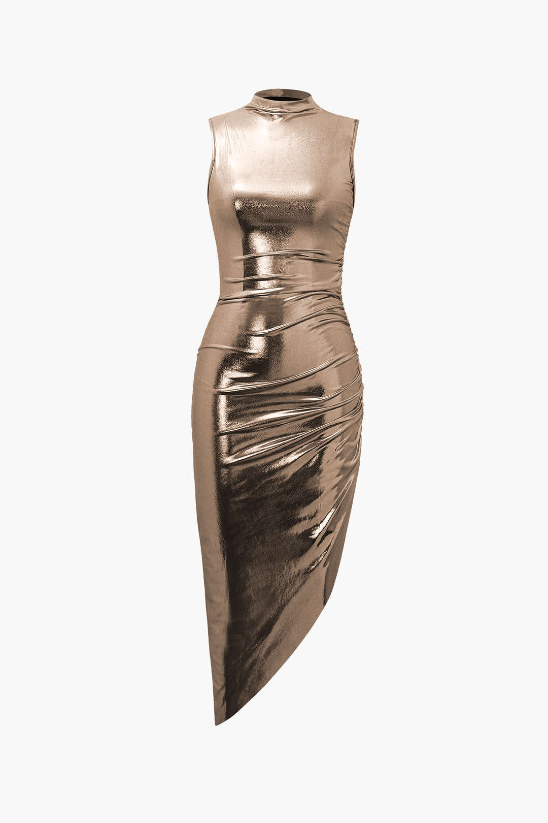 Metallic Asymmetric Hem Sleeveless Midi Dress