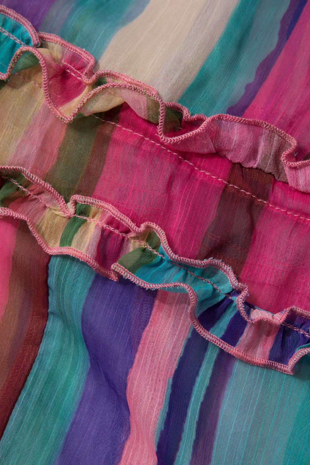 Multicolor Stripe Frill Detail Sleeveless Maxi Dress