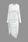 Asymmetric Ruched Ruffle Detail Long Sleeve Maxi Dress
