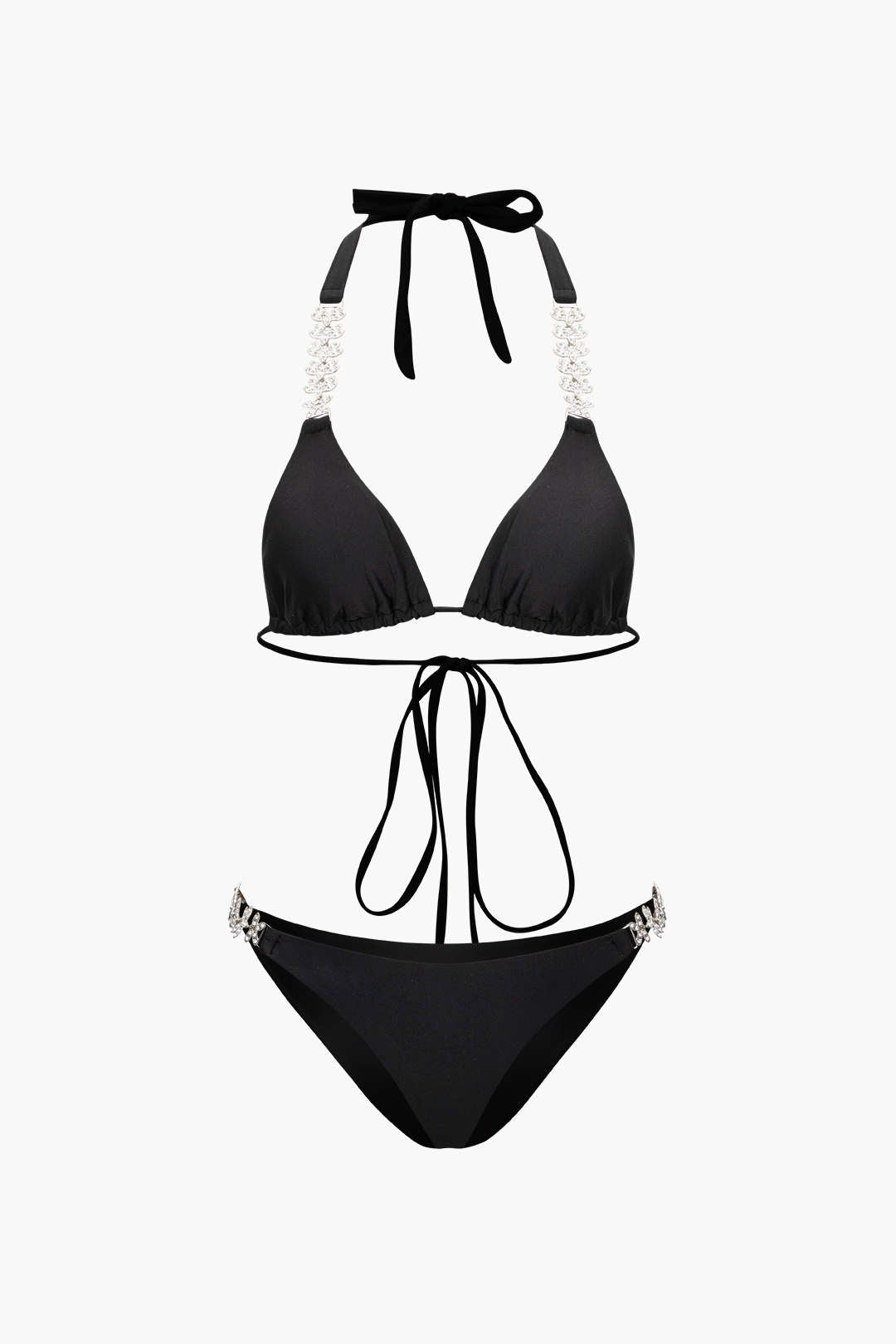 Petal-Embellished Halter Tie Triangle Bikini Set