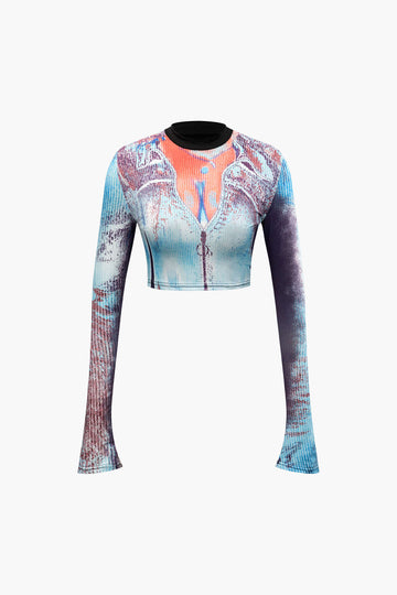 Abstract Print Long Sleeve Top And Maxi Skirt Set