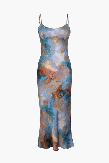 Abstract Print Fitted Midi Slip Dress