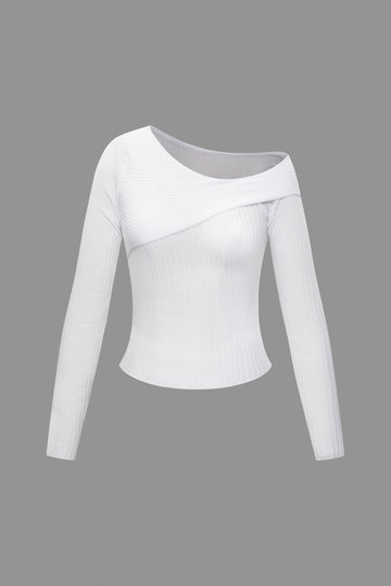 Solid Asymmetrical Long Sleeve Knit Top
